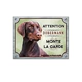 Plaque Dobermann marron attention au chien monte la garde la garde panneau pancarte en aluminium