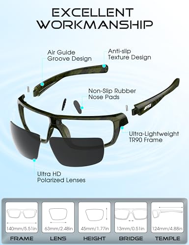 Image of ATTCL Polarized Sunglasses Men for Fishing: UV Protection Lightweight TR90 Sports Wrap Sun Glasses Driving Golf Running