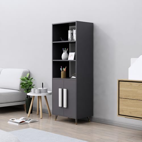 Image of Bniture Book Shelf Wooden | Engineered Wood Bookshelf for Home with 2 Door & 3 Shelf | Multipurpose Open Book Shelf Stand for Library, Study Room & Living Room | Slate Grey