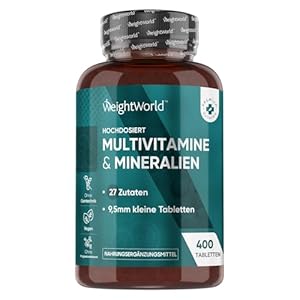 Multivitamin Tabletten – 400 vegane Stück mit 27 Vitaminen & Mineralien – 13+ Monate Vorrat – Vitamine A bis Z – Für Frauen & Männer – Immunsystem, Energie & Stoffwechsel (EFSA) – WeightWorld