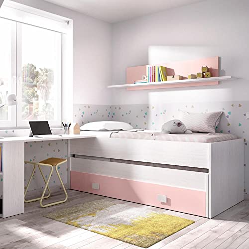 Lit Compact 1 tiroirs+étagère Artic/Rose Cover