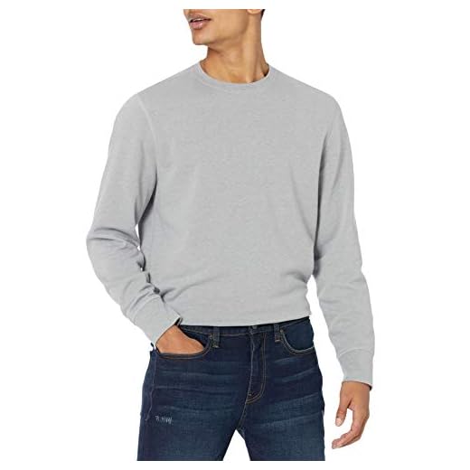 Amazon Essentials Sweat-Shirt À col Rond et Manches Longues, en Tissu Éponge French Terry Léger Homme, Gris Clair Chiné, L