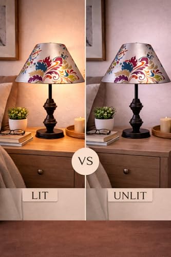 Image of tu casa Modern Table Lamp with Crimson Floral Satin Shade | Metal Iron Base Decorative lamp for Living Room| Decorative Lighting for Living Room,Designer Table Lamp for Gifting (Vivid Petal Fusion)