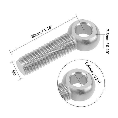 Image of uxcell M8 x 30mm Machinery Shoulder Swing Lifting Eye Bolt 304 Stainless Steel Metric Thread 4pcs