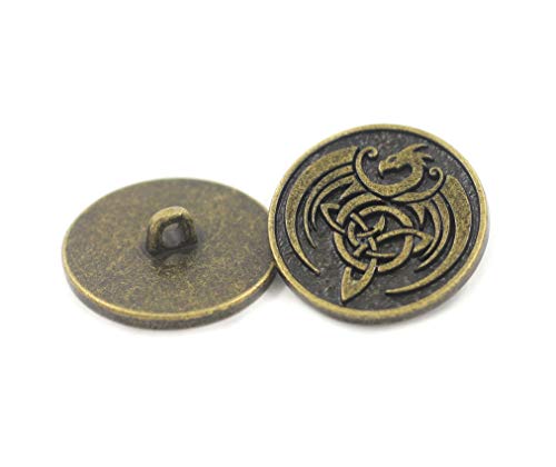 Bezelry 8 Pieces Celtic Dragon Metal Shank Buttons. 25Mm (1 Inch) (Antique Brass) #TOP2