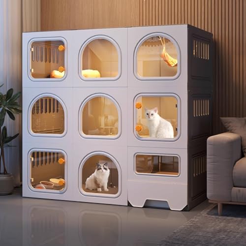 GHKFEJGDEN 猫囲い 屋内 猫ケージ トイレ付き 猫ケージ 猫 屋外 猫囲い 窓 3段 猫ケージ 組み立てられた猫の囲い 運動場所 猫のコンドミニアム