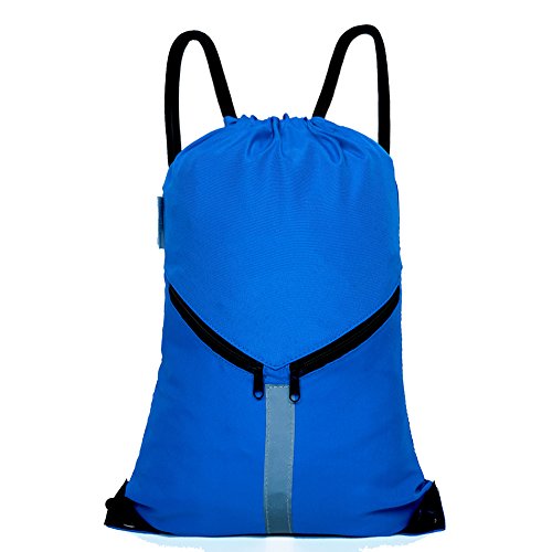 Drawstring Backpack Unisex Sport Gym Sack Reflective Bag (Black,Blue,Navy Blue,Royal Blue,Forest Green)