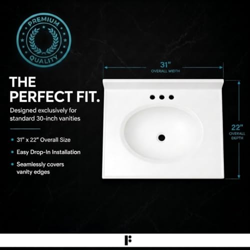 Image of Fine Fixtures Cultured Marble Composite Bathroom Sink Top - Fits Standard 30 inch Vanity | Elegant and Durable Bathroom Sinks for Modern Homes - Upgrade Your Space - Perfect for Any Bathroom Design