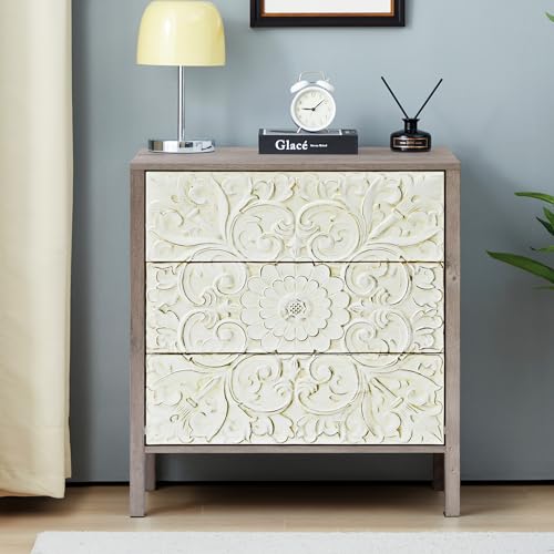 Weselon 3 Drawer Dressers Set Of 2, Wide Chest Of Drawers With Storage, Farmhouse Distressed Boho Nightstand Small Dresser For Bedroom Hallway Living Room Entryway  thumb #2