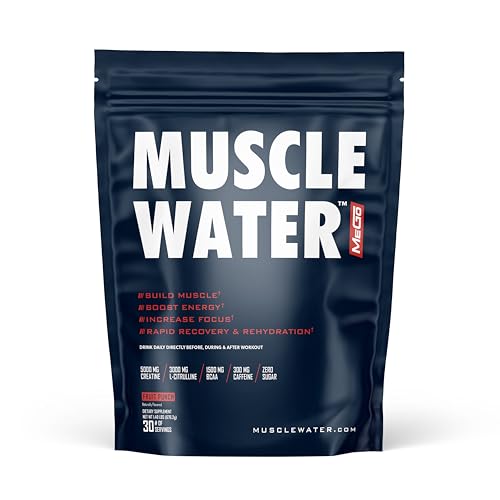 Image of MUSCLE WATER Pre Workout Powder | Muscle + Pump + Energy | 20+ Supplements, 0 Tubs | 5g Creatine + 300mg Caffeine | Sugar-Free | Fruit Punch | 30 Servings