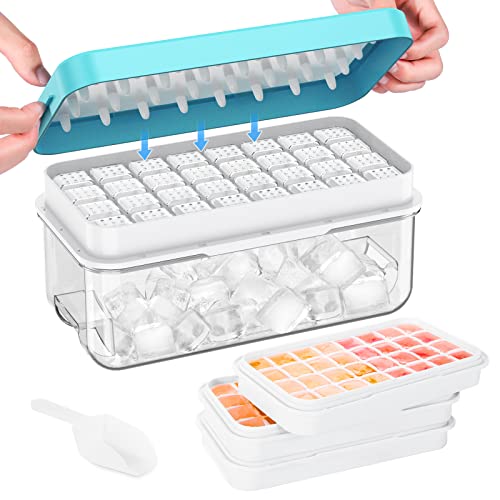 PHINOX 3-Pack Ice Cube Trays with Lids and Bins - Reusable Plastic Molds for Making Ice Cubes