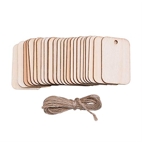KSFBHC Étiquettes de Cadeau de Tranche de Bois inachevée, étiquette de Suspension en Bois Rectangle avec Cordes de Chanvre pour décor de fête de Mariage (Color : 25pcs)