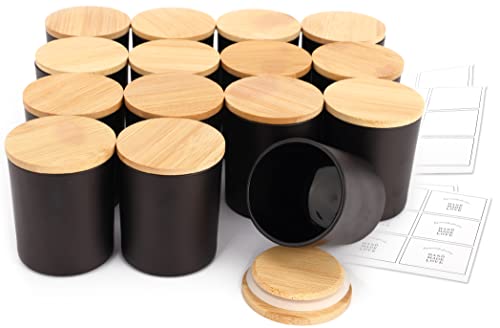 15-Pack 6Oz Glass Candle Jars With Airtight Bamboo Lids, Bulk Matte Black Empty Candle Vessels With Labels For Making Candles - Dishwasher Safe #TOP14