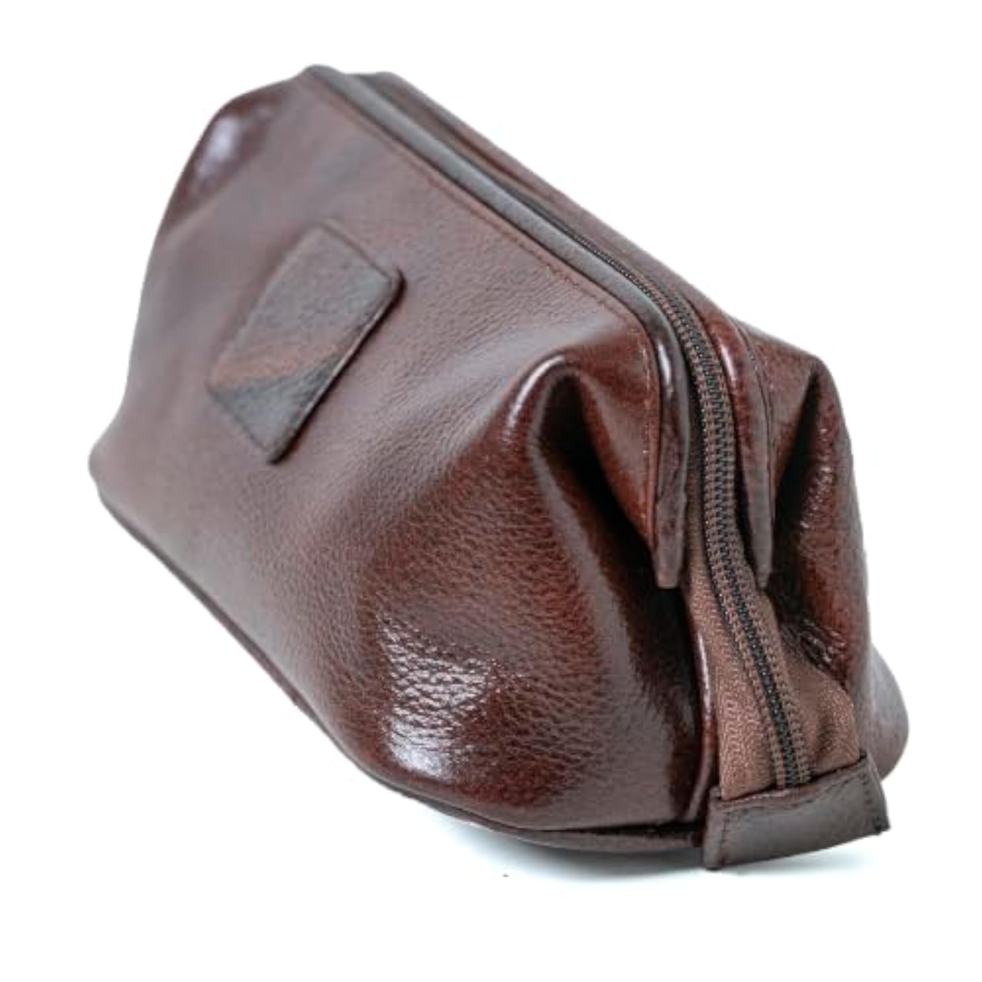 Green Hide True Edge Leather Toiletry Bag with Wrist Strap
