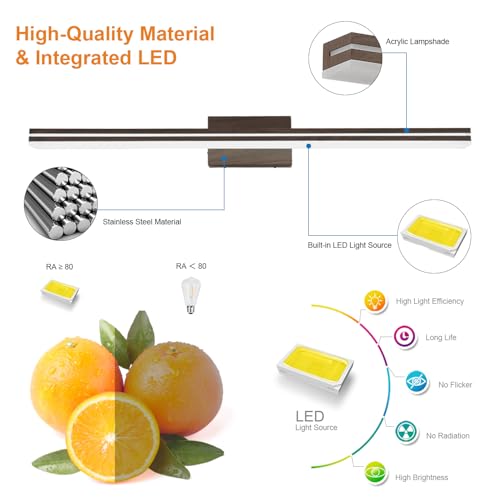 Image of SineRise LED Modern Bathroom Vanity Light Fixtures (40-Inch, 3000K /4000K /6000K, Dimmable), Brown Wood Painted Modern Acrylic Bathroom Wall Lighting Fixtures Over Mirror