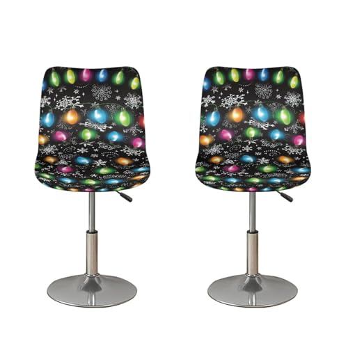Image of Christmas Lights Bar Stool Covers with Backs Dining Room Square Swivel Barstool Chair Seat Set of 2 Non-Slip Counter Height Chair Covers Xmas Decor