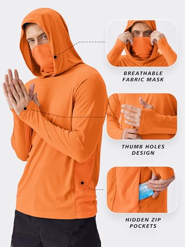 Image of PINSPARK Men's Sun Protection Hoodie with Mask UPF 50+ UV Long Sleeve Shirt Men Rash Guard Performance Fishing Hiking Shirt