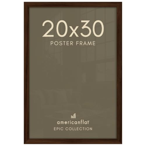 Image of Americanflat 20x30 Poster Frame - Walnut Engineered Wood with Polished Plexiglass - Wide Picture Frame for Vertical or Horizontal Wall Display - Epic Collection - Walnut