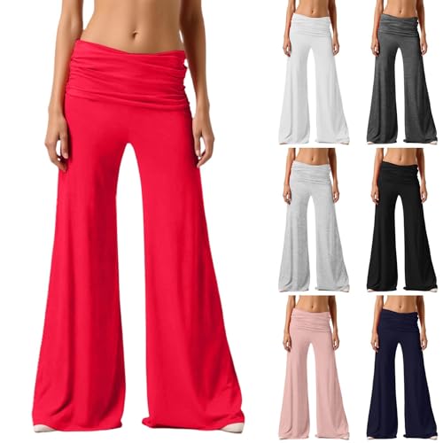 Pantalon de yoga corail pour femme à taille haute et coupe large froncée
