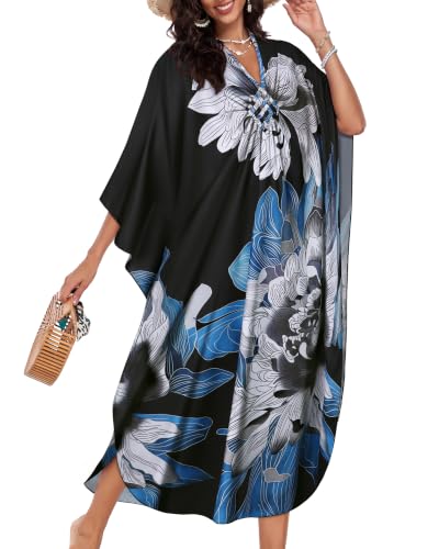 Image of Kaftan Dresses for Women V Neck Caftans Batwing Sleeve Beach Cover Ups | JILUVIN Plus Size Long Floral Print Dress, Loose Fit Maxi Casual Moomoo, Lounge House Mumu Nightgown Summer Vocation 2026