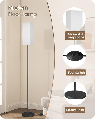 Image of 2Pack Floor Lamp, Pole Lamp with Foot Switch, Modern Standing Lampshade, Minimalist Freestanding Lamp (Bulb Not Included), for Living Room, Bedroom, Office, Black and White CW07LDP205