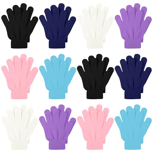Image of Cooraby 12 Pairs Kid's Winter Magic Gloves Children Stretchy Warm Magic Gloves Boys or Girls Knit Gloves for 6-12 Years