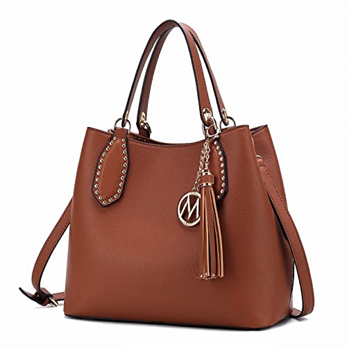 MKF Collection Bolsa Hobo para mulheres, bolsa de ombro com borla de couro vegano, bolsa tiracolo de alça dupla da Mia K, Lana Cognac