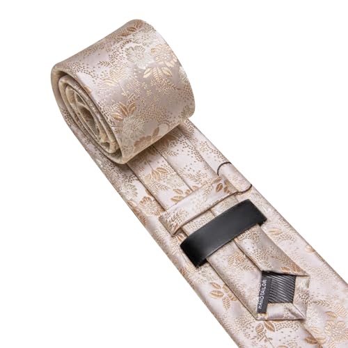 Image of Barry.Wang Flower Ties for Men Silk Woven Floral Tie Sets Necktie Handkerchief Cufflinks Wedding Party