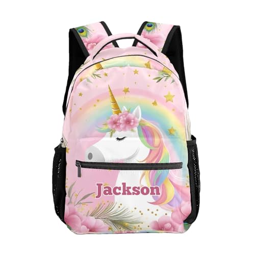 Unicorn Floral Backpack Shoulders Shopping Bag Travel Casual Daypack with Name Text
