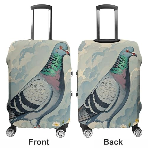 Travel Luggage Cover Elastic Suitcase Protector Anti-Scratch Washable Grey Pigeon Print Luggage Sleeve Tsa Approved Carry on Covers Baggage Cover Fits 18-32 Inch Luggages3