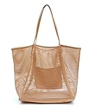 QWWQYDY Netztasche Damen-Bade-/Strand-Netztasche, große Kapazität, tragbare Aufbewahrungstasche, multifunktionale Handtasche(Brown)