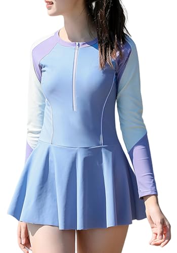 Image of SEAUR Girls Swimsuits Girls Rash Guard Bathing Suits Quick Dry Swimwear Zipper Front Swim Dress Kids Two Piece Swim Suit