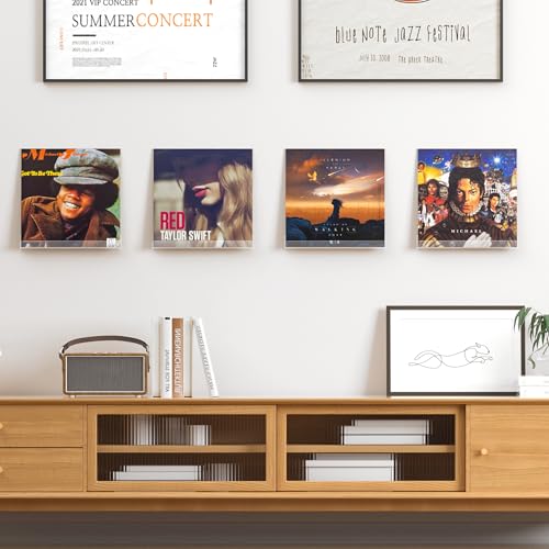 Image of upsimples 4 Pcs 12 inch Vinyl Record Wall Mount Shelves, Clear Acrylic Display | Display Full Album Covers, Keep Records Secure, Floating Design, Easy to Install, for Book, Photo & More, Modern Wall Decor
