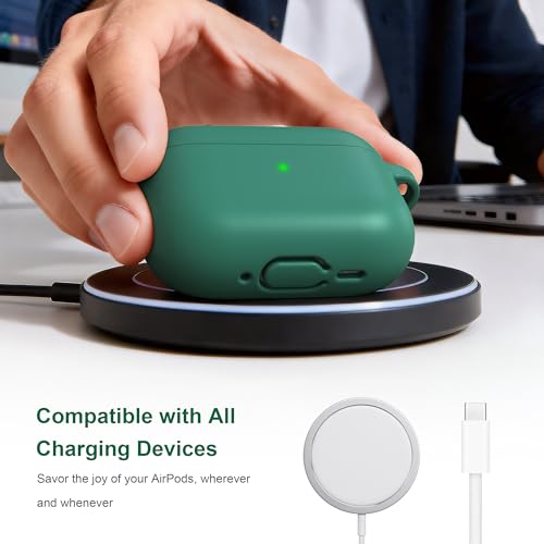Image of R-fun for AirPods Pro 3rd Generation Case with Cleaner Kit, Soft Silicone Protective Case Cover for Apple AirPod Pro 3 for Women Men, AirPods Pro Case Accessories with Keychain, Pine Green