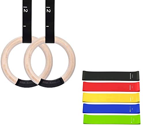 GRASEP Home Gym Wooden Gymnastic Rings, Body-Weight Resistance Training Kit with Integrated Door Anchors and Extension Strap, Fitness Straps for Total Body Workouts (Wooden Gymnastic Rings)