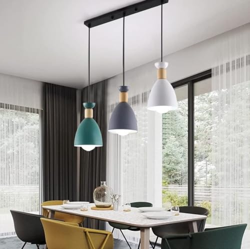 Image of Modern 3-Light Pendant Hanging Light for Ceiling, Aluminium Dome Hanging Lamp for Grey Green White, Linear Set