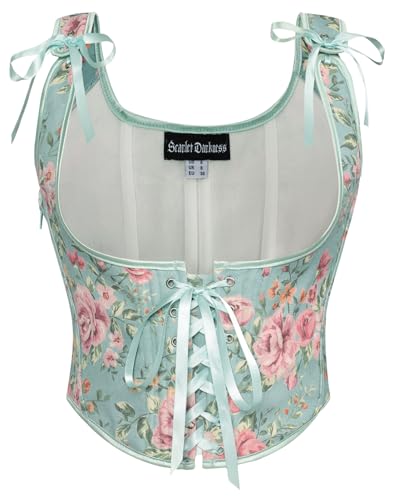 Scarlet Darkness Women's Underbust Corset Top Renaissance Medieval Lace-up Boned Fairycore Pirate Corsets Blue Pink Floral Size 12