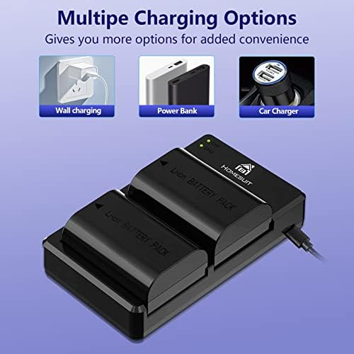 Homesuit LP-E6 LP-E6N Rechargeable Batteries (2 Pack) and USB Charger Set Compatible with Canon 5D Mark II III IV, 5Ds, 6D, 70D, 80D, 90D and More (2200mAh)