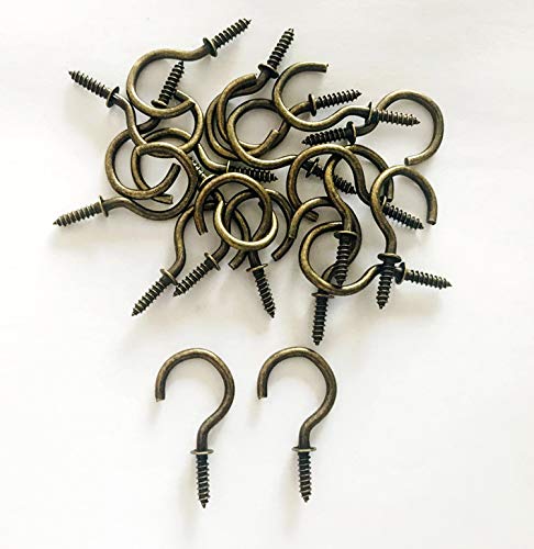 IDEALSV Antique Brass Ceiling Hooks 1.46 Inch Screw Cup Hook Oil Rubbed Bronze 20 Pack Screw-in Light Hooks