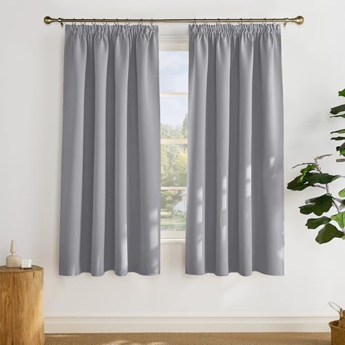 PONY DANCE Verdunklungsgardine mit Kräuselband 2er Set H 175 x B 140 cm Silbergrau, Schlafzimmer Vorhänge für Schienensystem Gardinen Grau Blickdicht Thermvorhang gegen Kälte