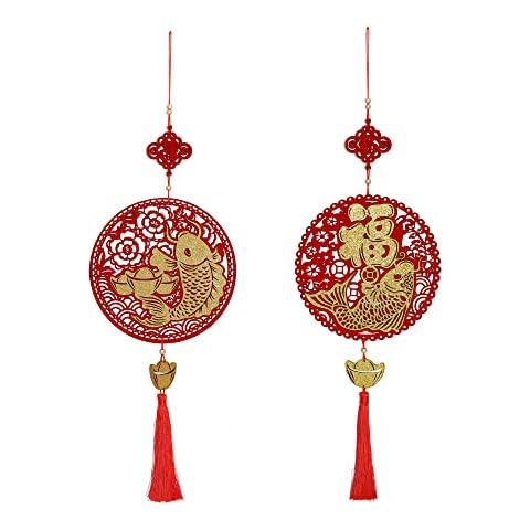 PIONEER-EFFORT Wooden Chinese Spring Festival Decoration x 2PCS Lunar New Years Ornaments Spring Festival Hanging Decoration Door Hanging 65cm Cover
