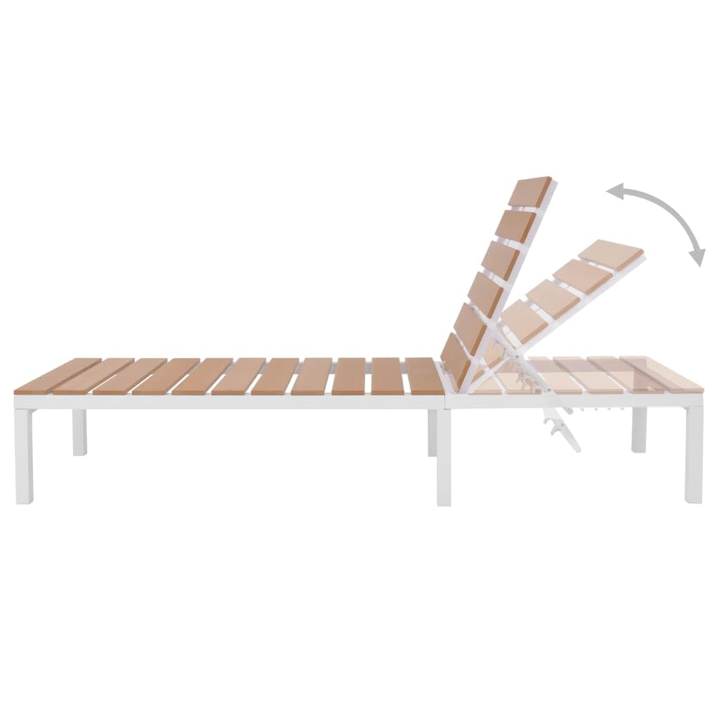 5-częściowy zestaw wypoczynkowy ogrodowy z nakładkami, aluminium i WPC, 2-osobowa sofa, narożnik, stolik kawowy, leżak do opalania, zestaw mebli ogrodowych na balkon, do wypoczynku i na