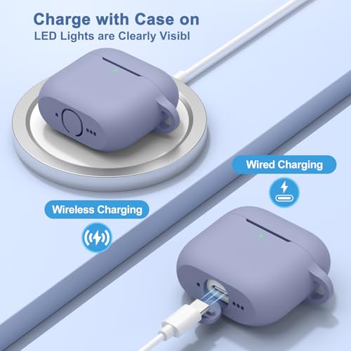 Image of Tobfit Case for AirPods 4 Case Cover 2024 with Lanyard & Keychain, Soft Silicone Protective Case for Apple AirPods 4th Generation, Full Protection, Support Wireless Charging - Blue-Gray