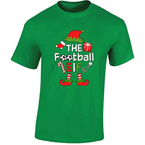 Image of The Football Elf Christmas Mens T-Shirt Xmas Funny Santa Unisex Gift Boys Girls Kids Tshirt Printed Design Irish Green - XX-Large
