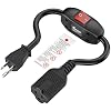Inline On/Off Switch 4 in 1 Extension Cord, Plugrand 12AWG 3 Prong Extrension Cords Heavy Duty 23A 125V, NEMA 5-15P to 5-15R/5-20R/6-15R/6-20R Cord, Double Break Switch Extender Cable, 40CM Cord