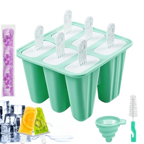 6 Cavidades Moldes Helados, Molde Helado sin BPA, Reutilizables Moldes para Helados, Moldes Helados Silicona, Popsicle...