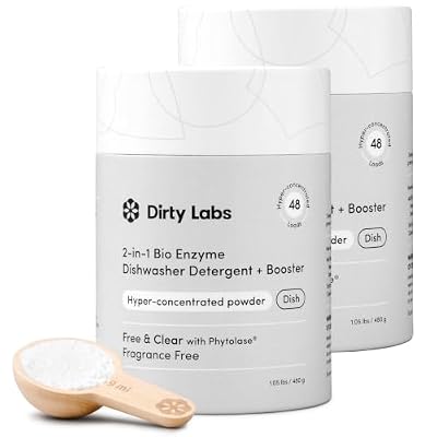 Dirty Labs | Dishwasher Detergent and Booster | Scent Free | 96 Loads (2 lbs) | Ultra Clean, Spot Free, Quick Wash Optimized | Hyper Concentrated