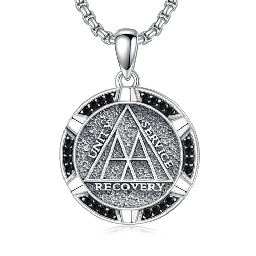 SIMONLY AA Sobriety Necklace for Men 925 Sterling Silver Alcoholics Anonymous Necklace Sobriety Jewelry Gifts
