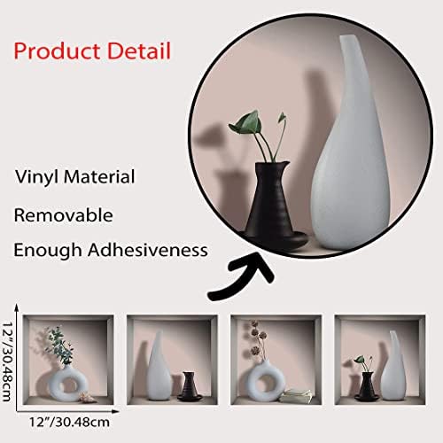 TOARTI 3D Watercolor Vase Wall Sticker, White&Black Vases Decal for Living Room Dining Room Bedroom Decor, Creative DIY Botanical Wall Art Mural Decoration, Set of 4 (12x12)