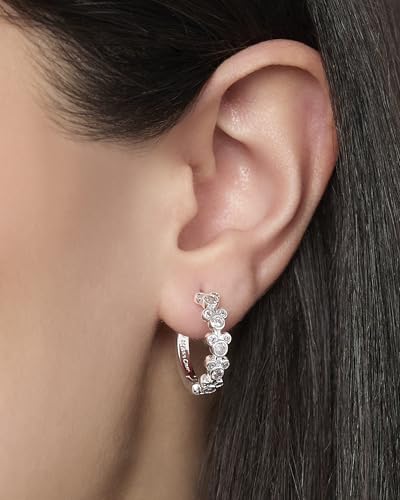 Disney Mickey Mouse Endless Hoop Earrings for Women Official License, Silver Flash-Plated Cubic Zirconia Mickey Earrings2